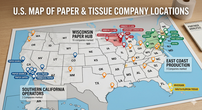 U.S. MAP OF PAPER & TISSUE COMPANY LOCATIONS